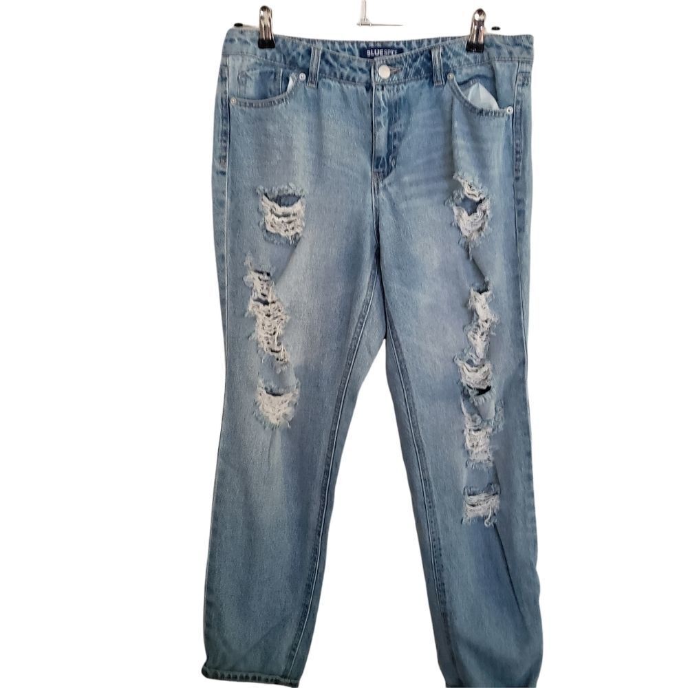 Blue Spice Highly Distressed Straight Leg Jeans